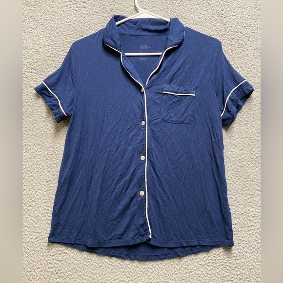 Stars Above Pajama Top Women XS Blue Short Sleeve Notch Collar - Picture 1 of 9